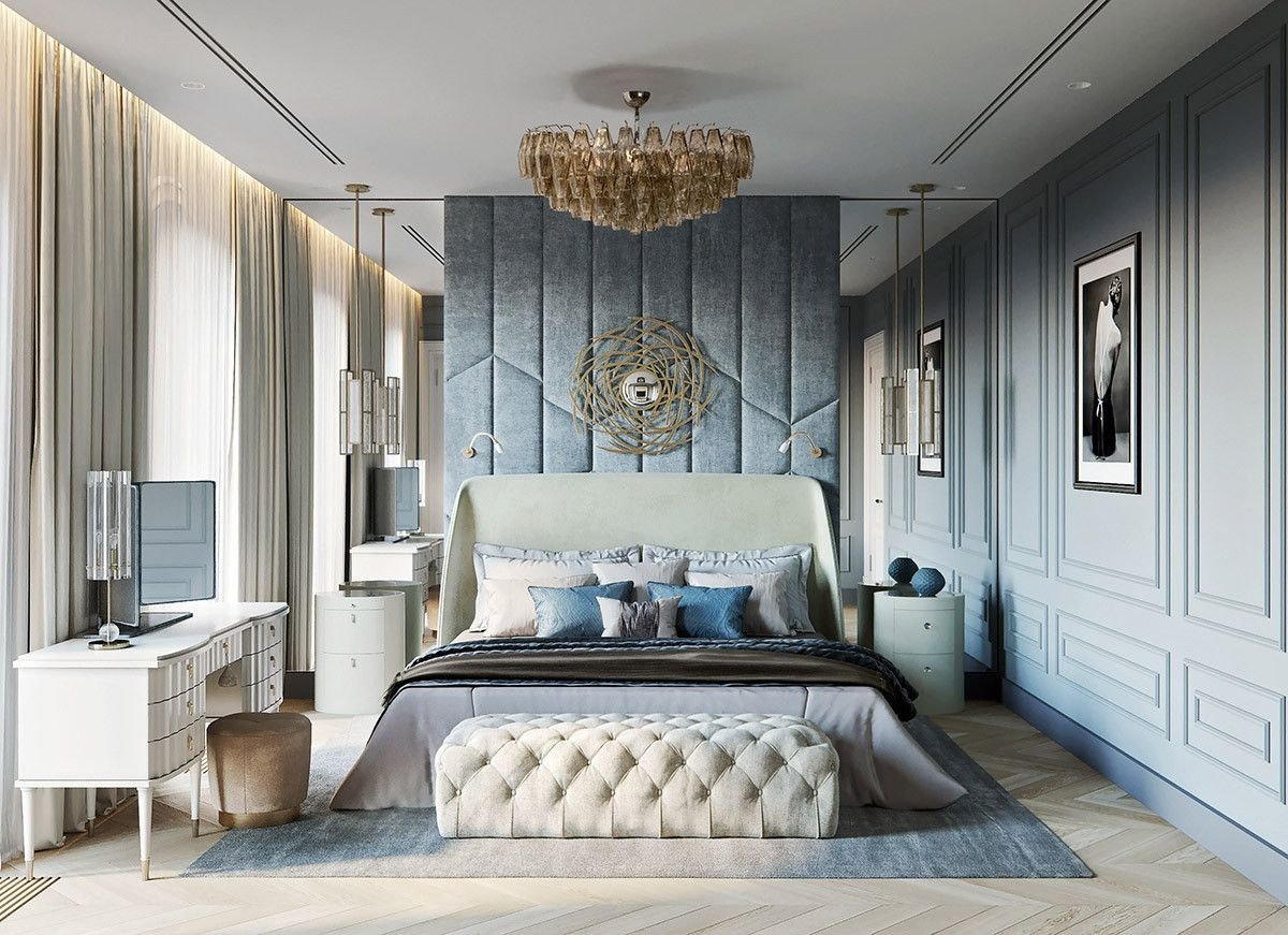 Черно серая спальня