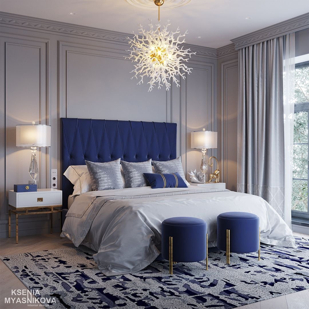 Серые стены в спальне