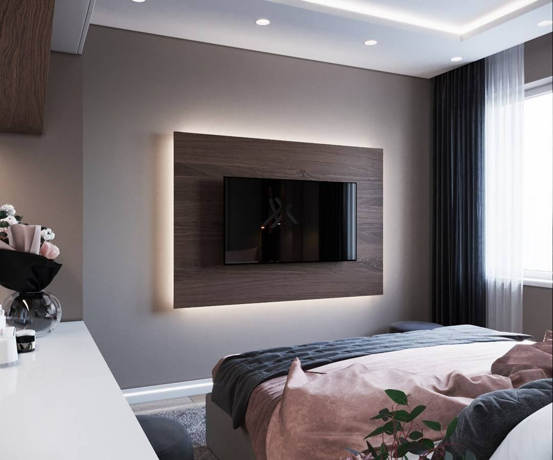 Телевизор в спальне на стене