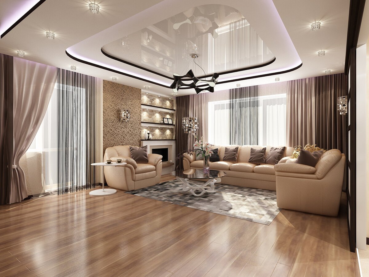 Гостиная с камином в современном стиле