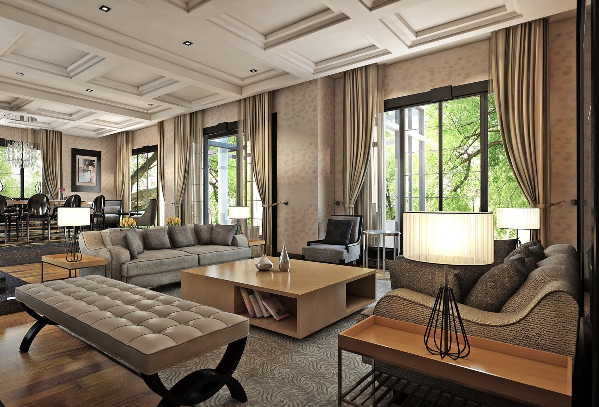 Гостиная с декоративным камнем