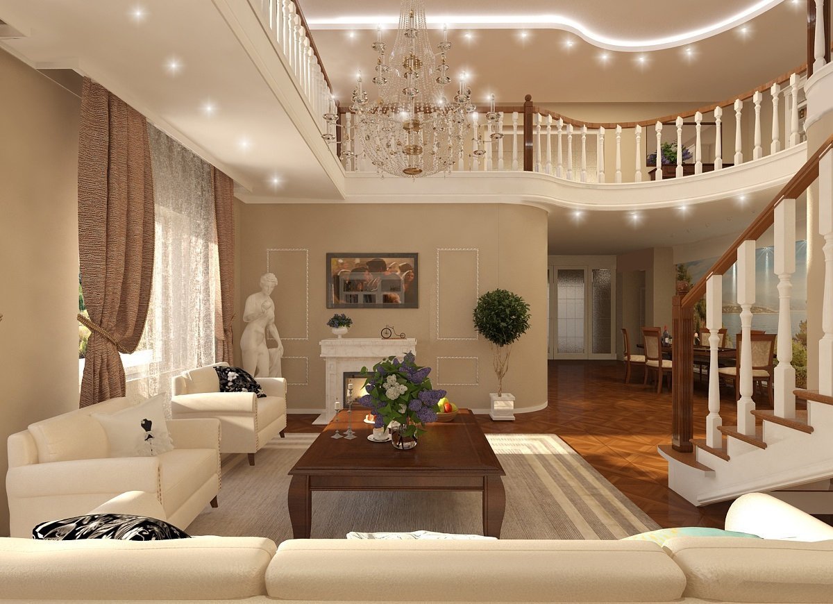 Кухня с гостиной в частном доме