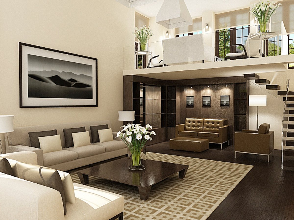 Гостиная с панорамными окнами в частном доме