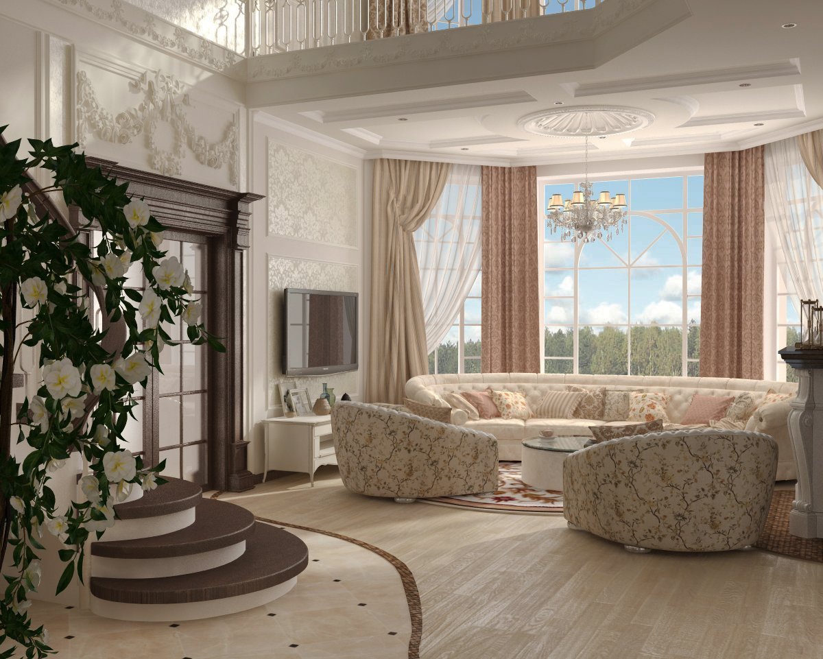 Интерьер гостиной 20м2 с двумя окнами