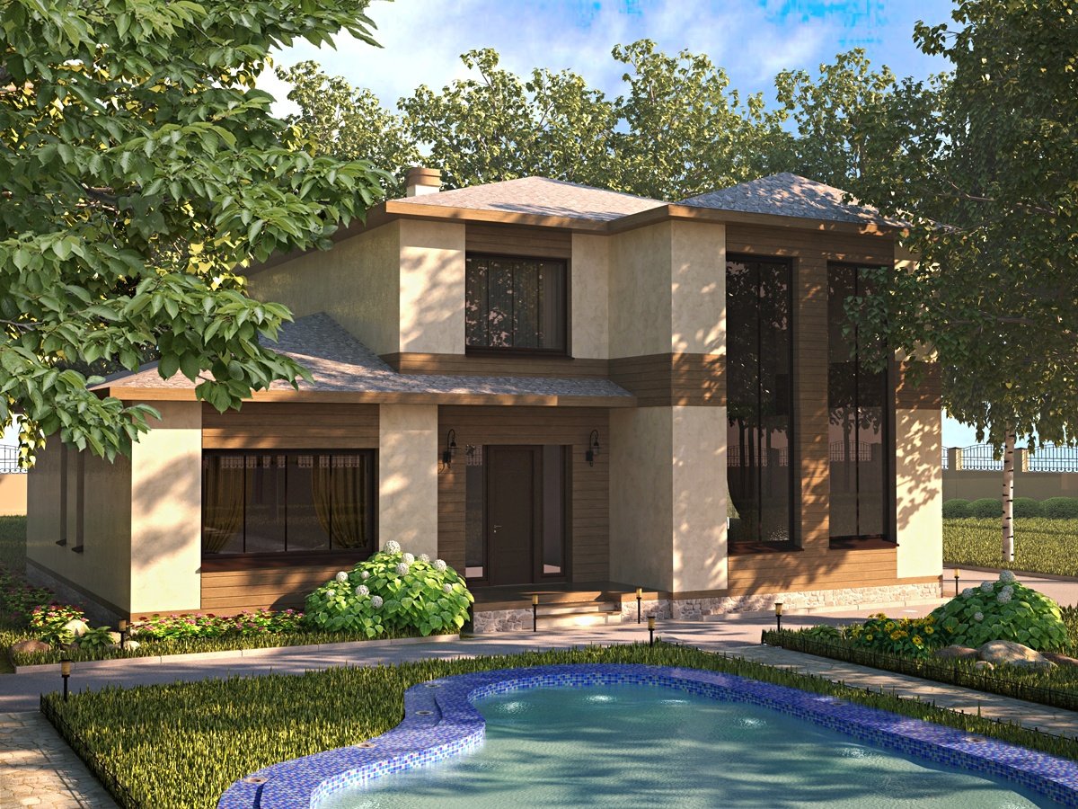 Небольшой двухэтажный дом с бассейном