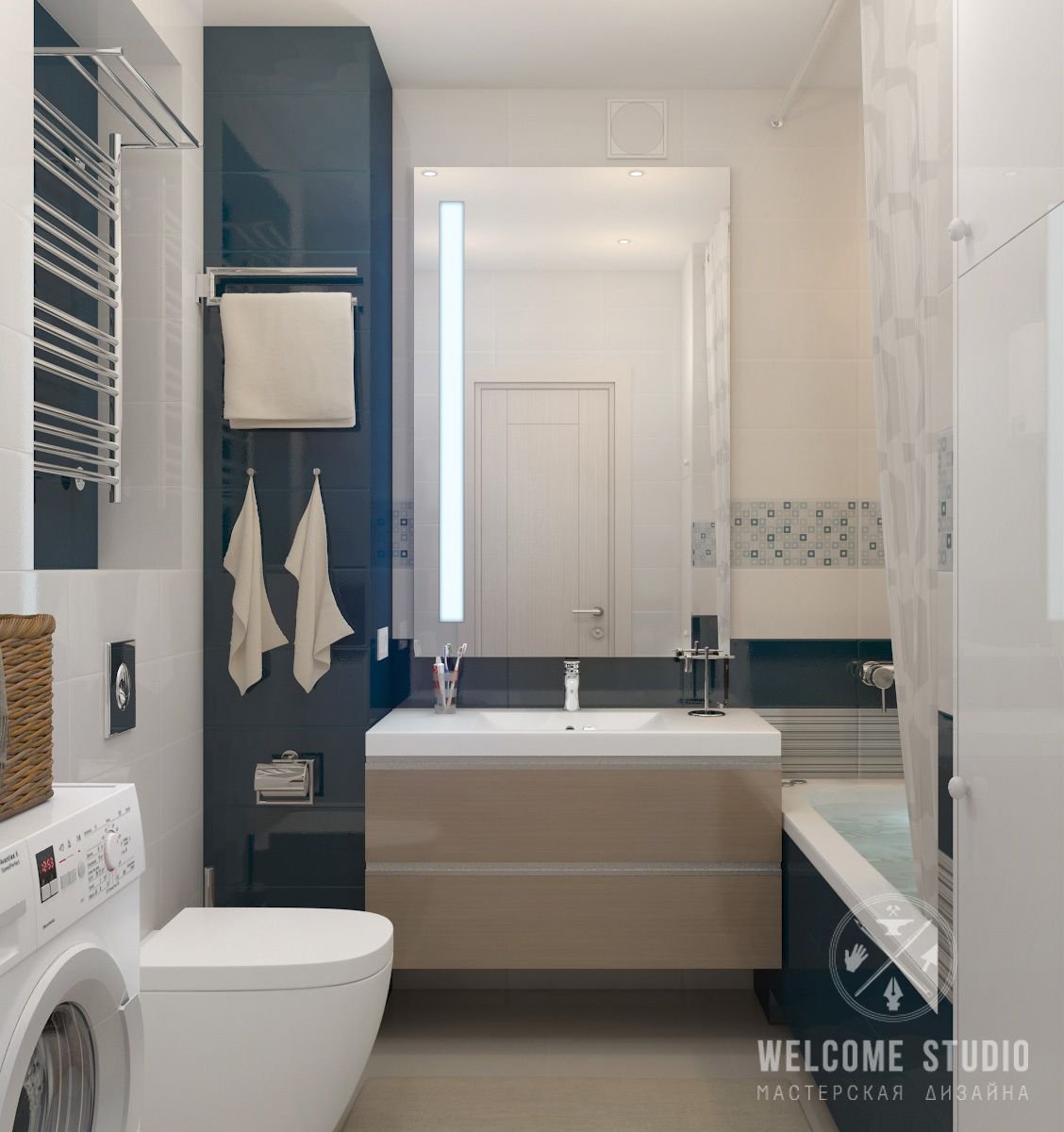 Ванная в однокомнатной квартире