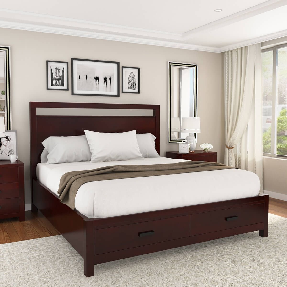 Спальня с коричневой мебелью