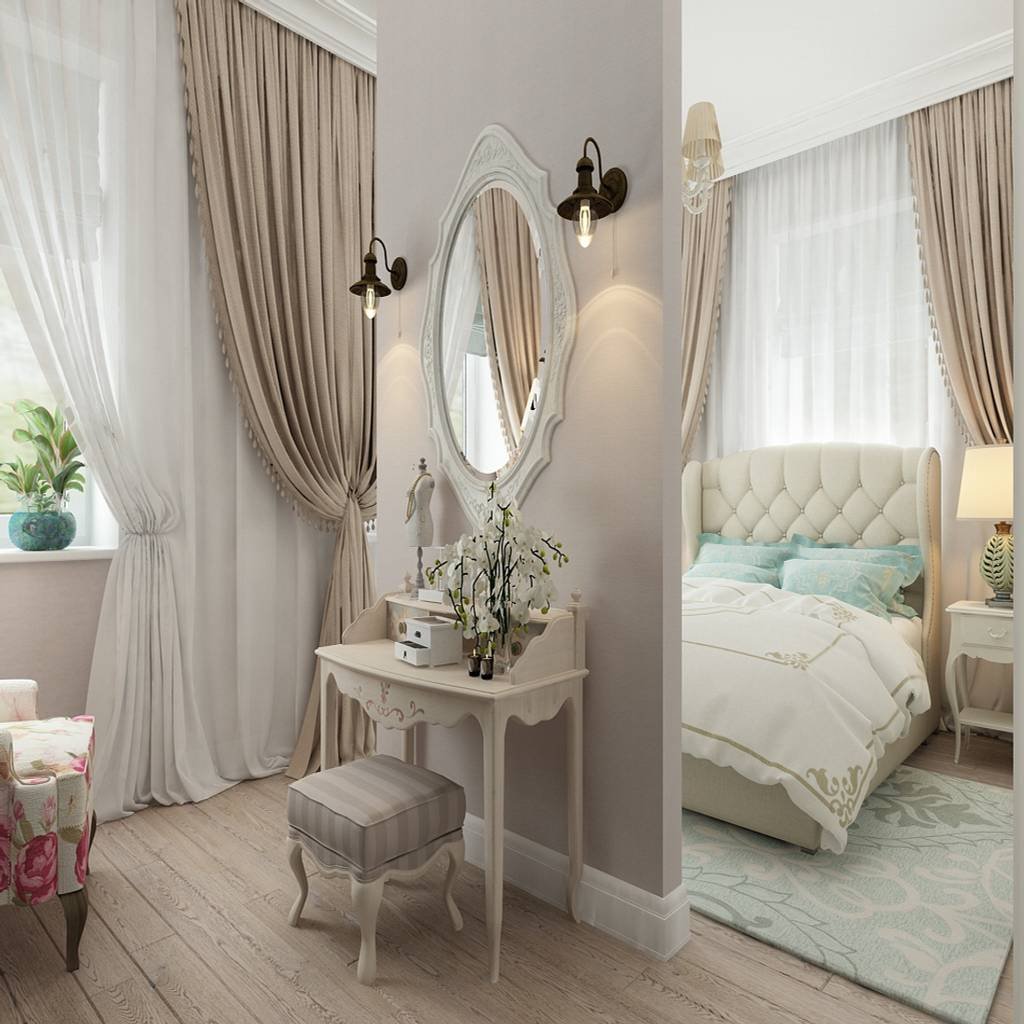 Шторы в бежевую спальню