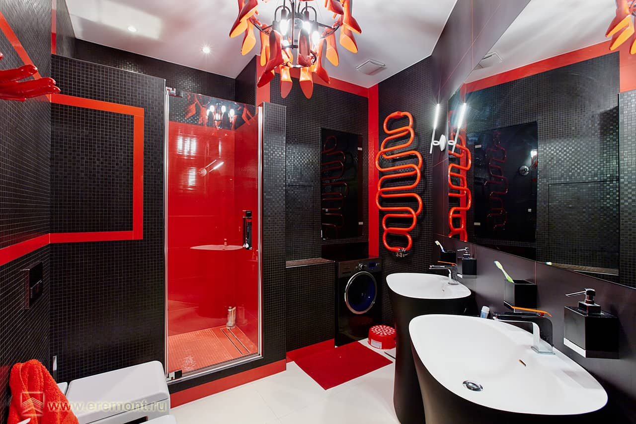 Красная ванная комната: дизайн, сочетания, оттенки, сантехника, примеры отделки туалета