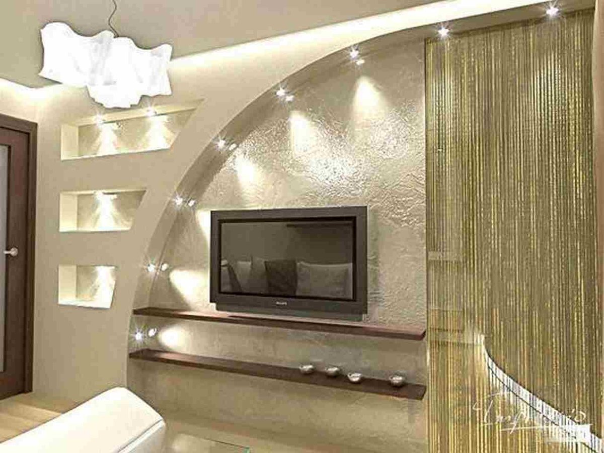 Дизайн стен из гипсокартона в интерьере гостиной: фото