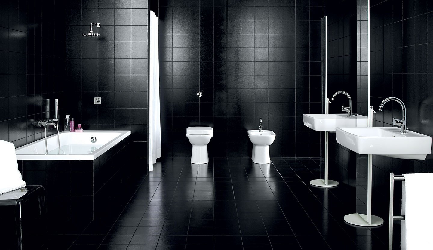 Черно белая ванная комната дизайн плитка