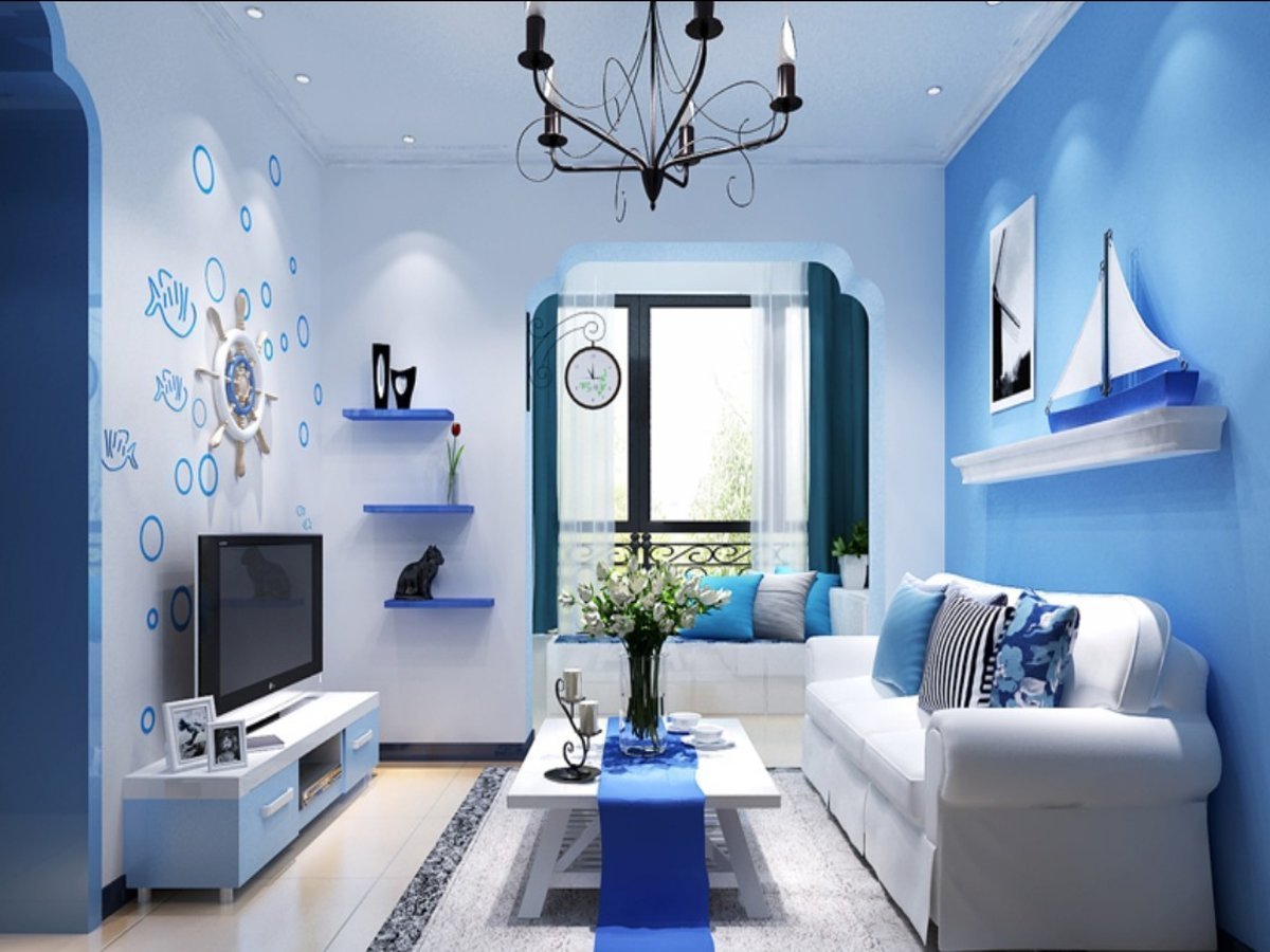 Оформление комнаты в синих тонах