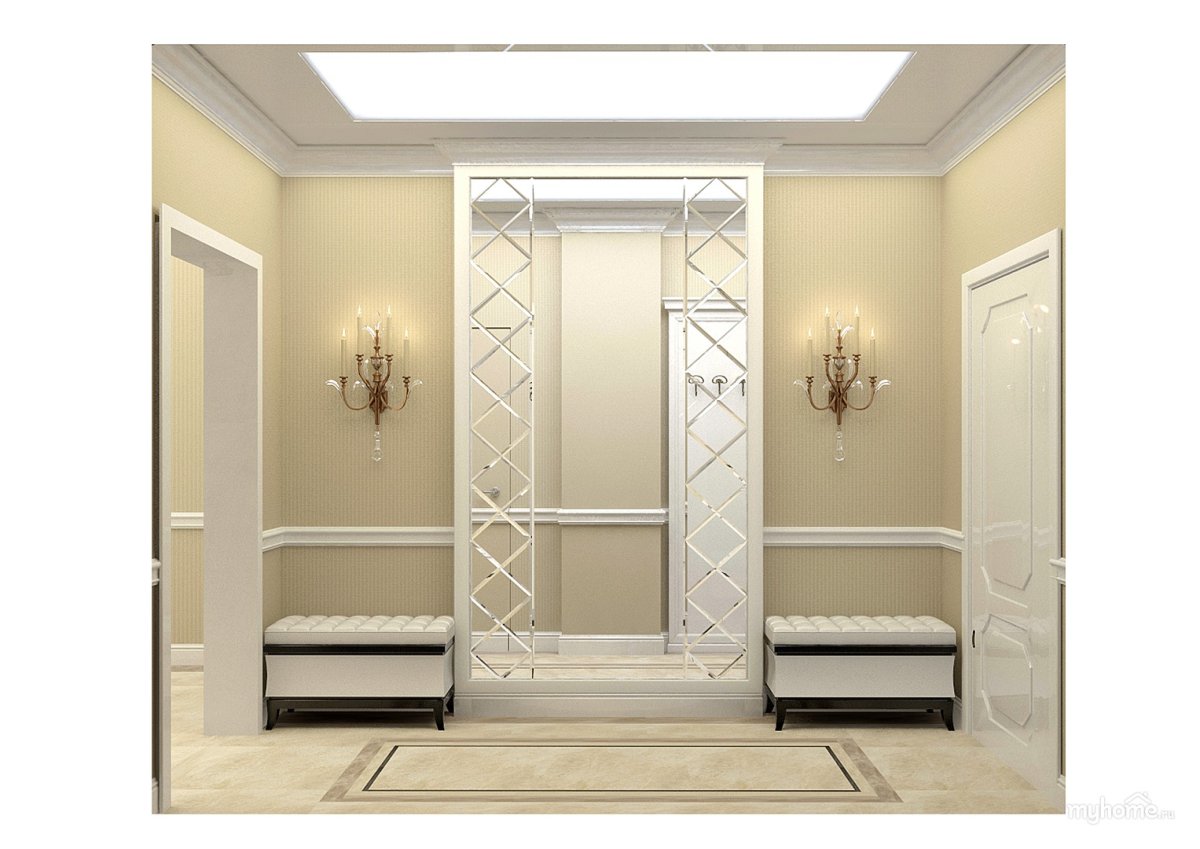 Квадратное зеркало в прихожей