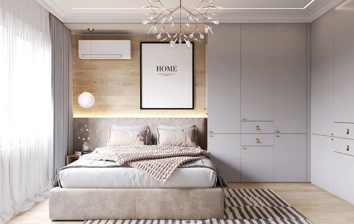 Современная серая спальня