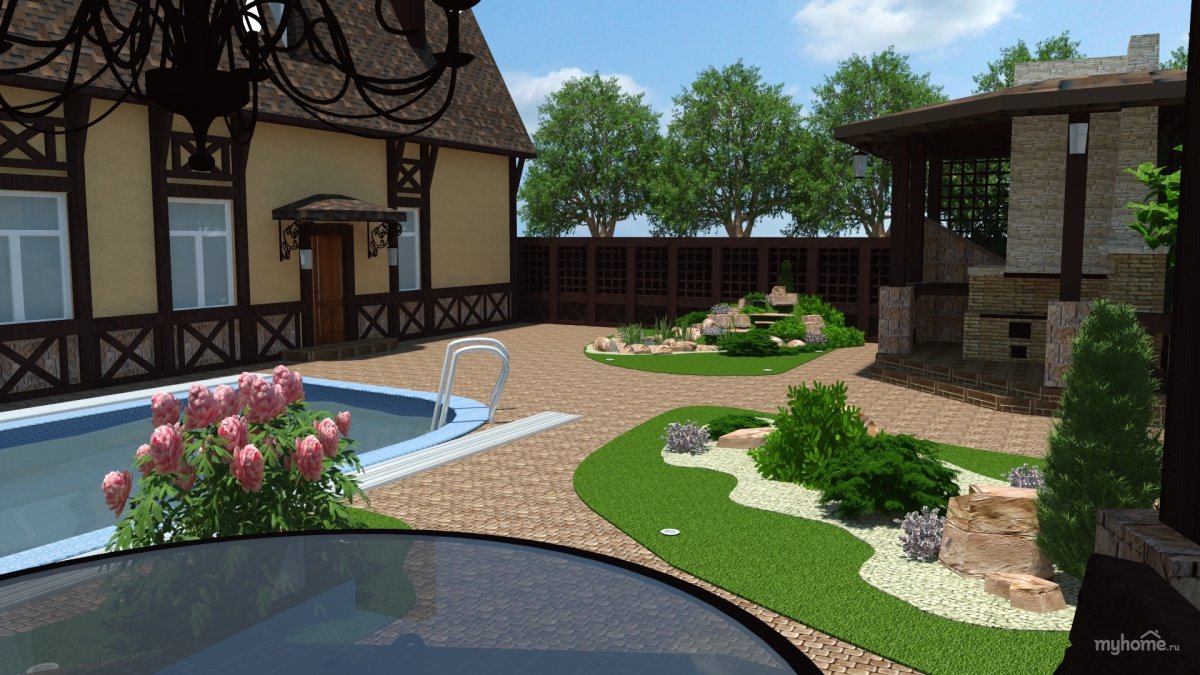 Планировка двора с бассейном
