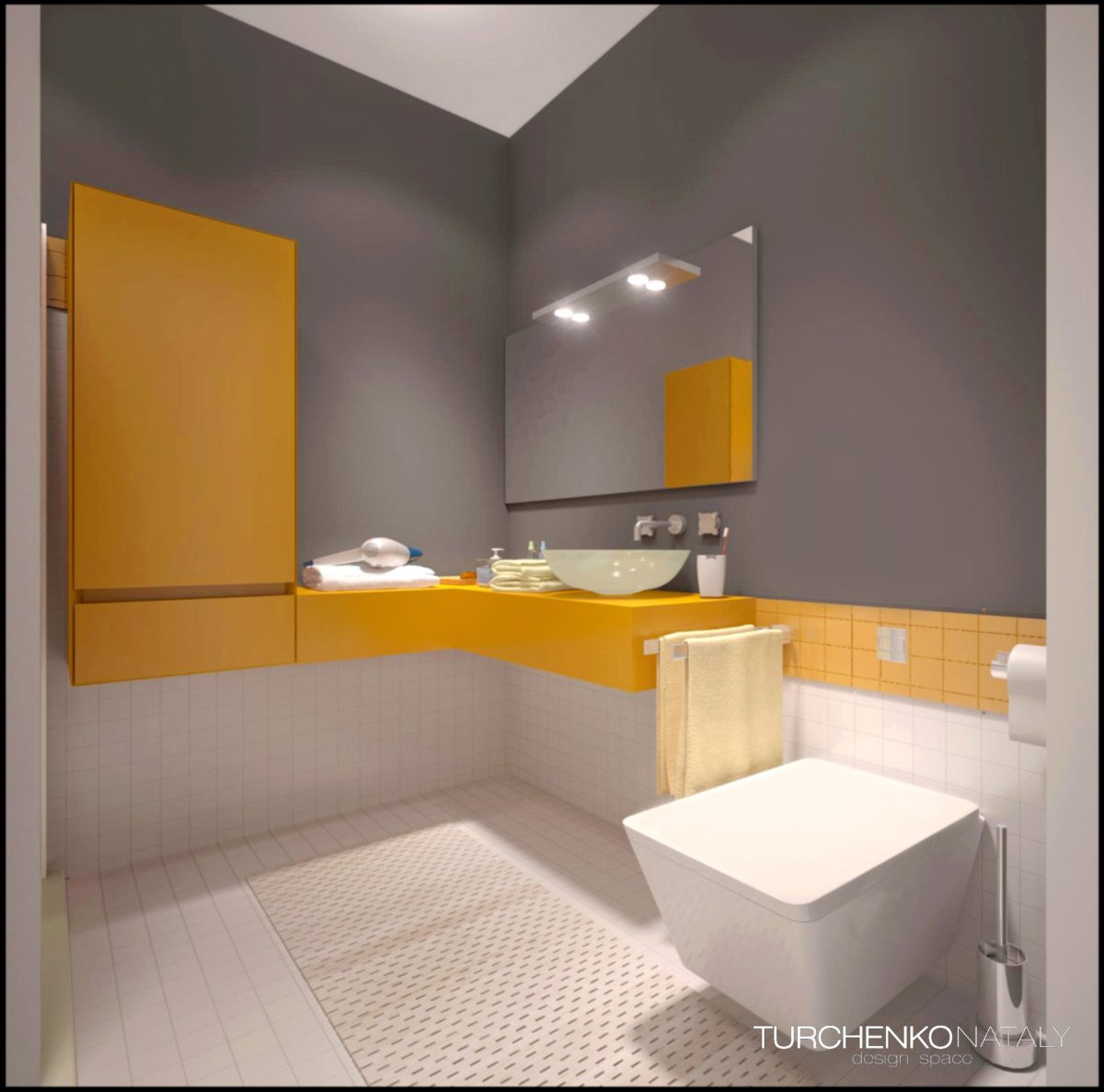 Ванная в желто сером цвете
