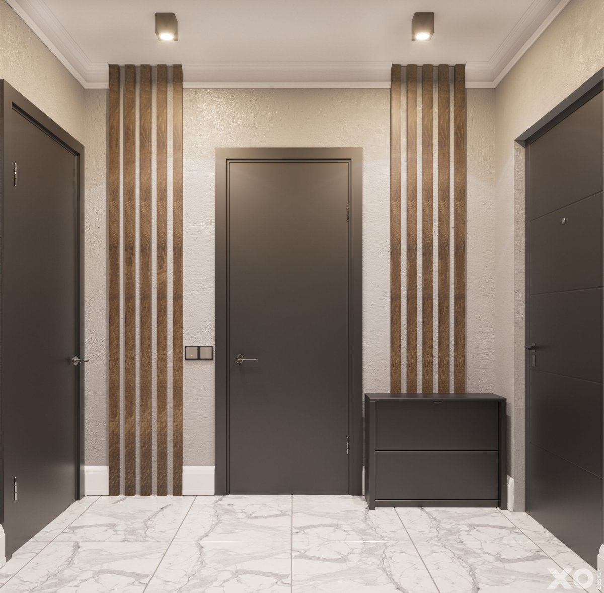 Прихожая с темной мебелью