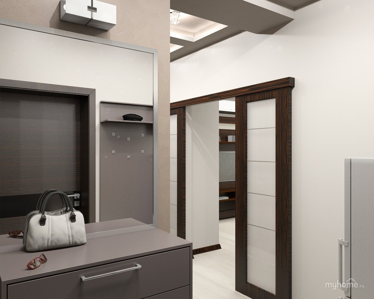 Дизайн прихожей с дверями венге