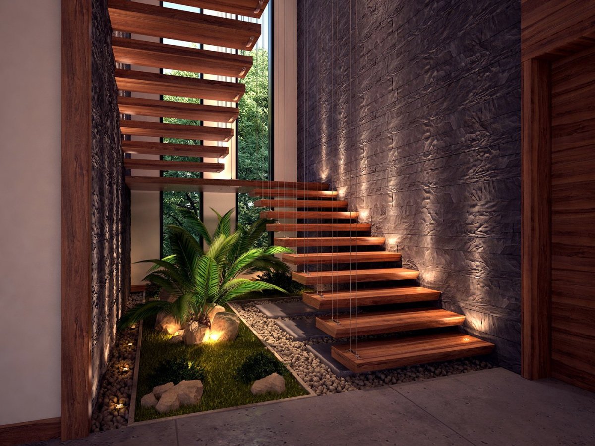 Прихожая с лестницей в американском стиле