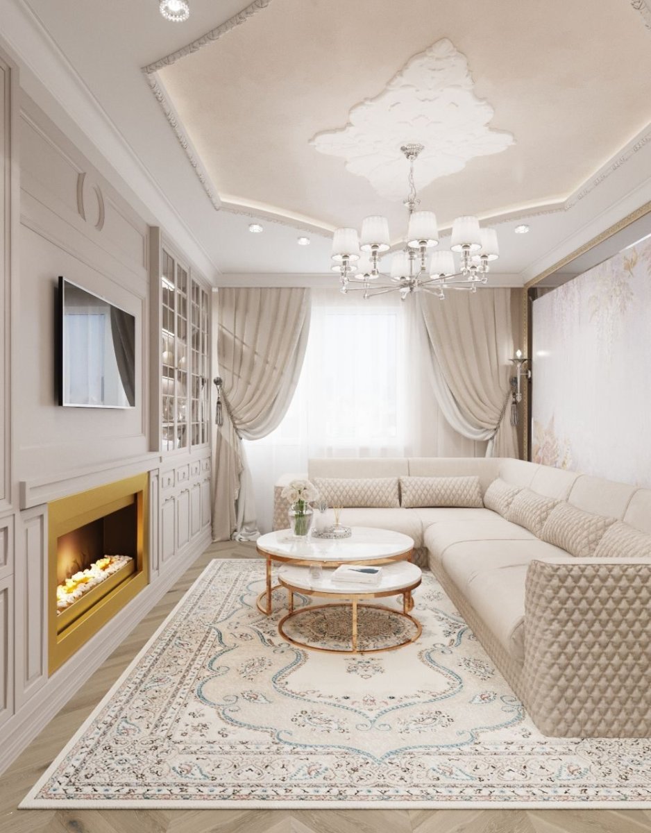 Огромная гостиная с камином