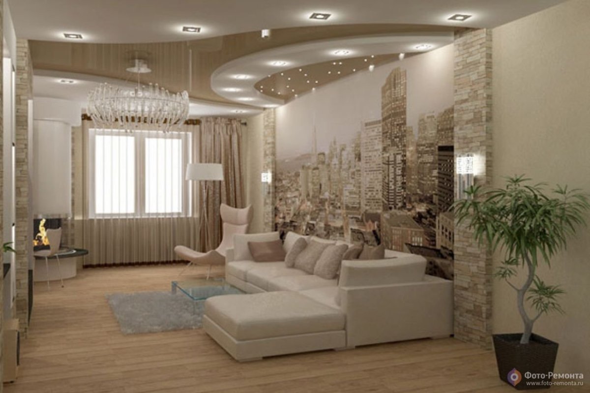 Отделка гостиной камнем