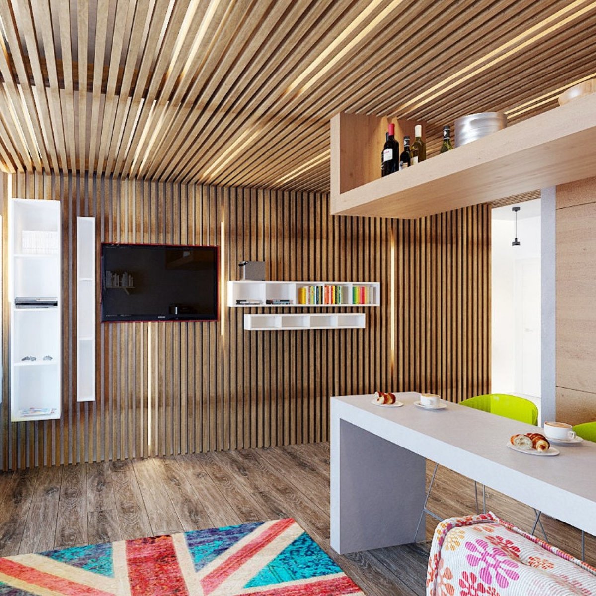 Стильная ванная в деревянном доме