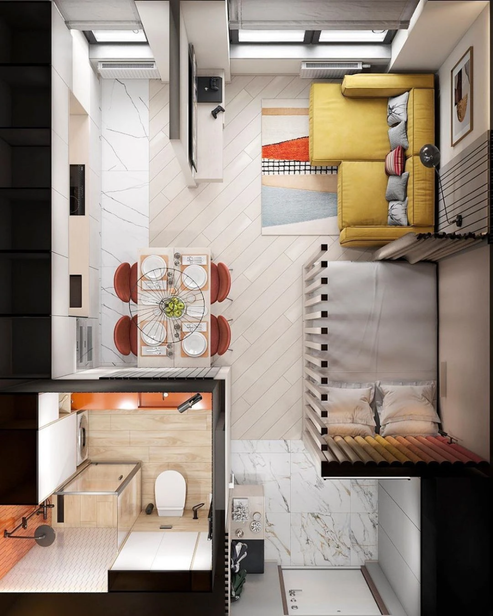 Ванная в однокомнатной квартире