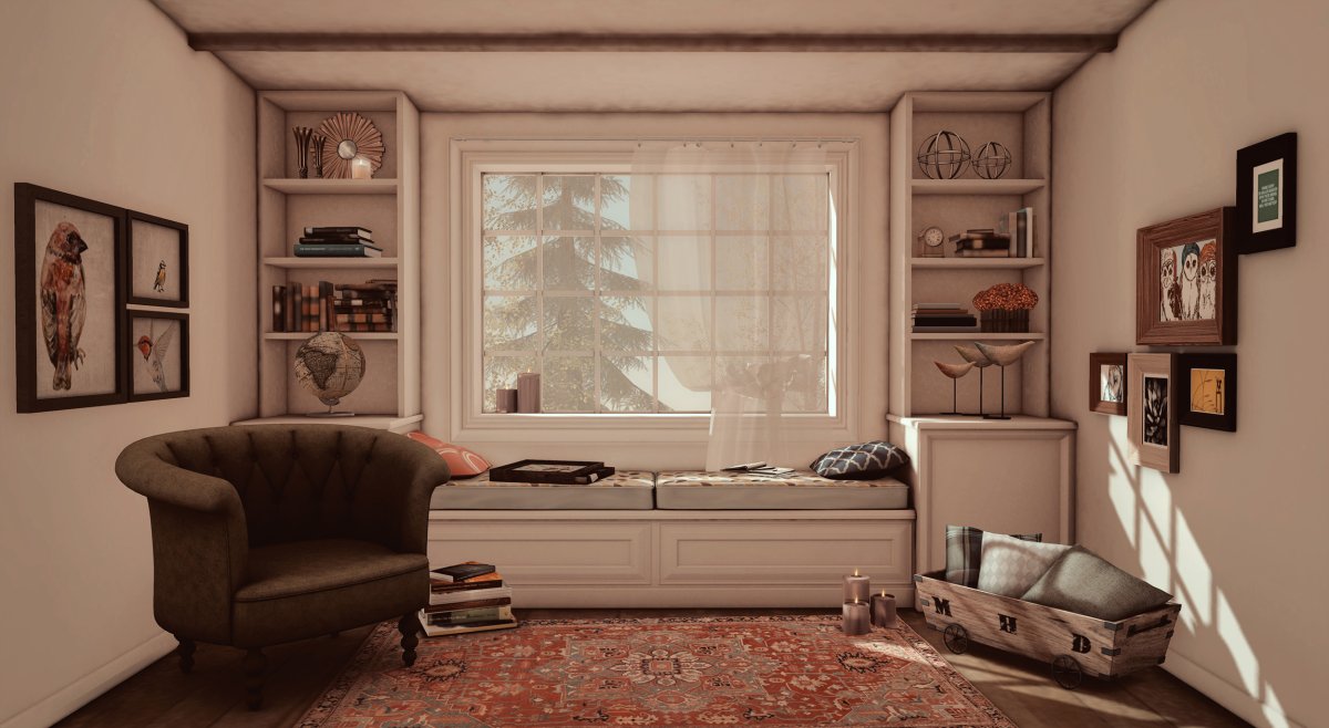 Интерьер комнаты с окном посередине