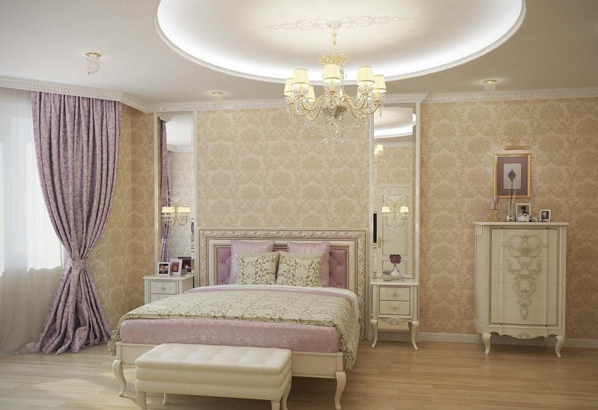 Бежевая спальня с белой мебелью