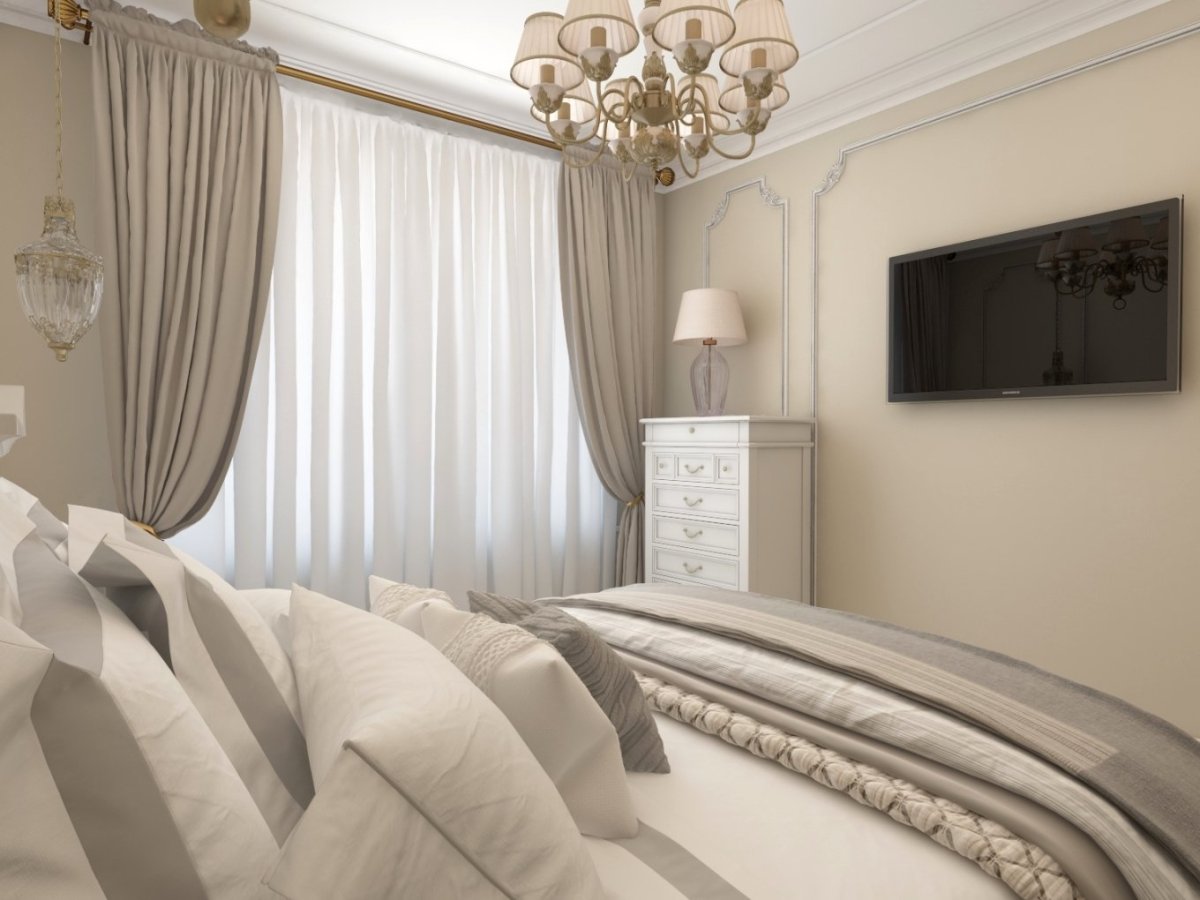 Шторы для спальни в бежевых тонах