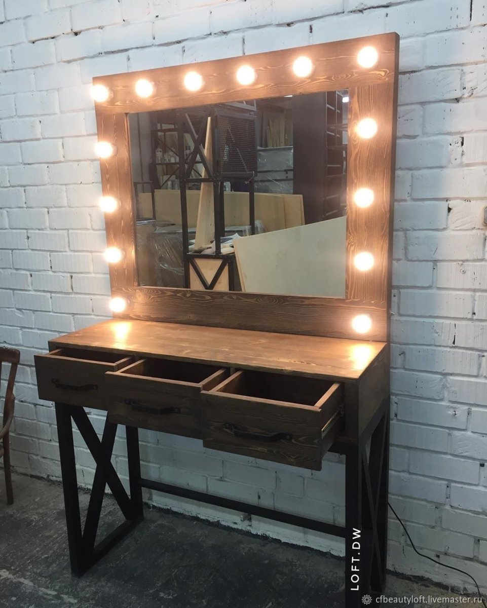 Гримерное зеркало лофт с металлом