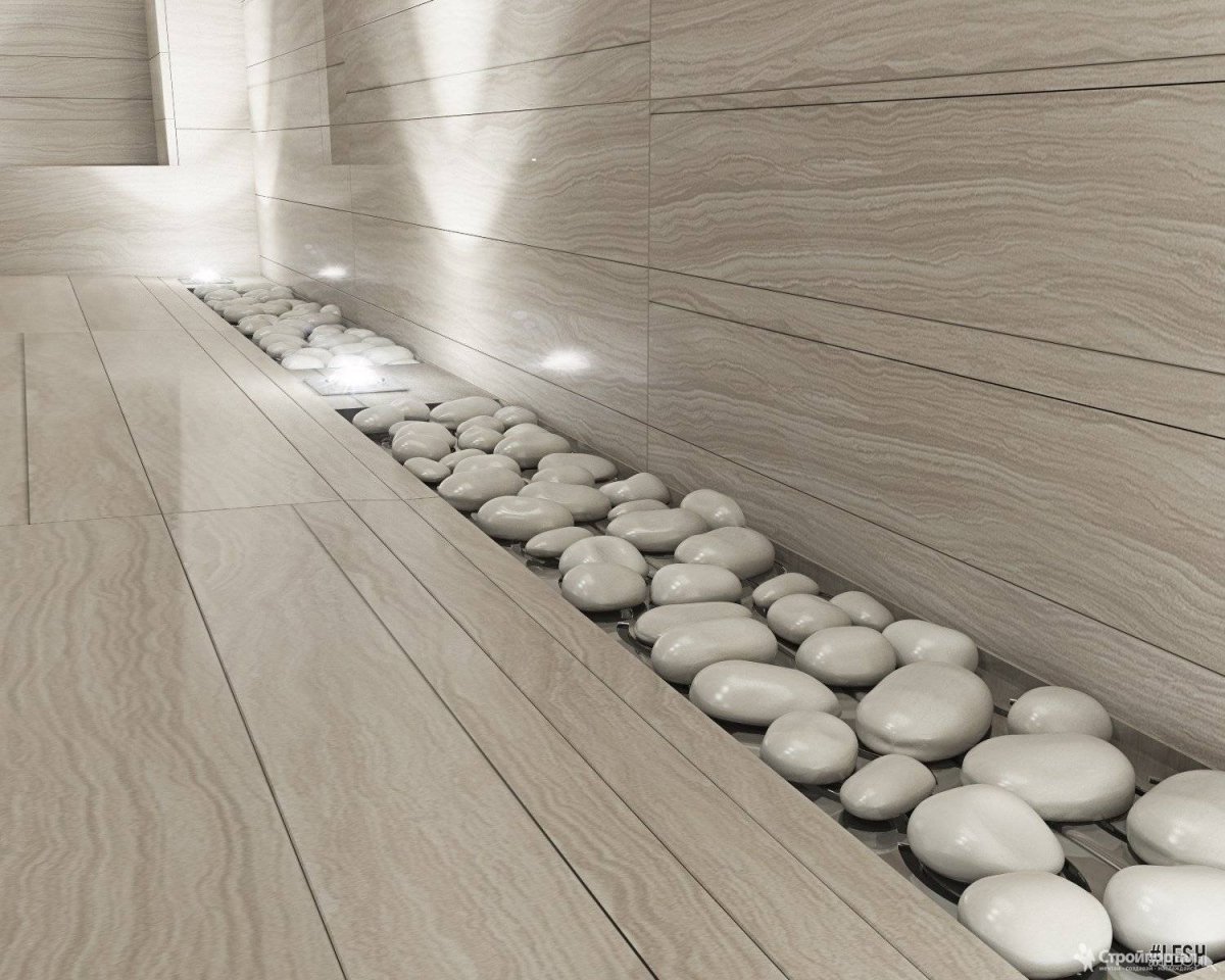 Галька в интерьере ванной