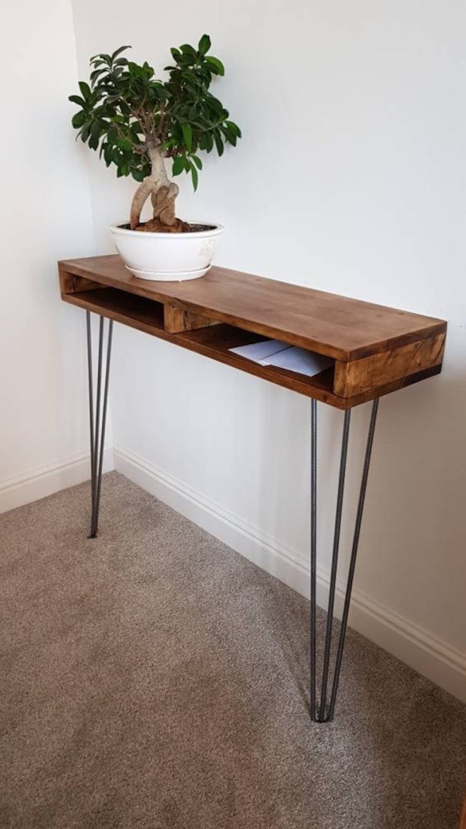 KD Wood Console Table with Hairpin Legs