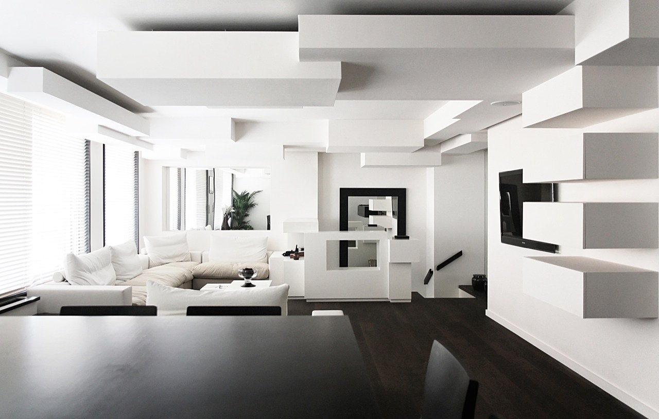 Черно белый интерьер гостиной (фото)