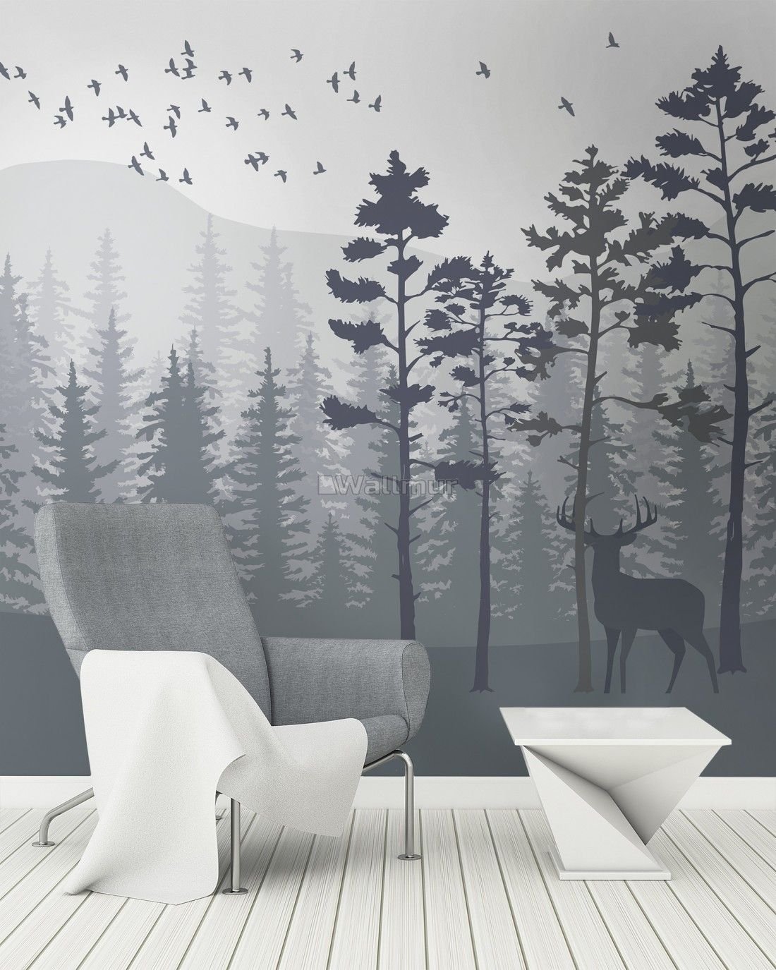 Фреска на стену лес в тумане