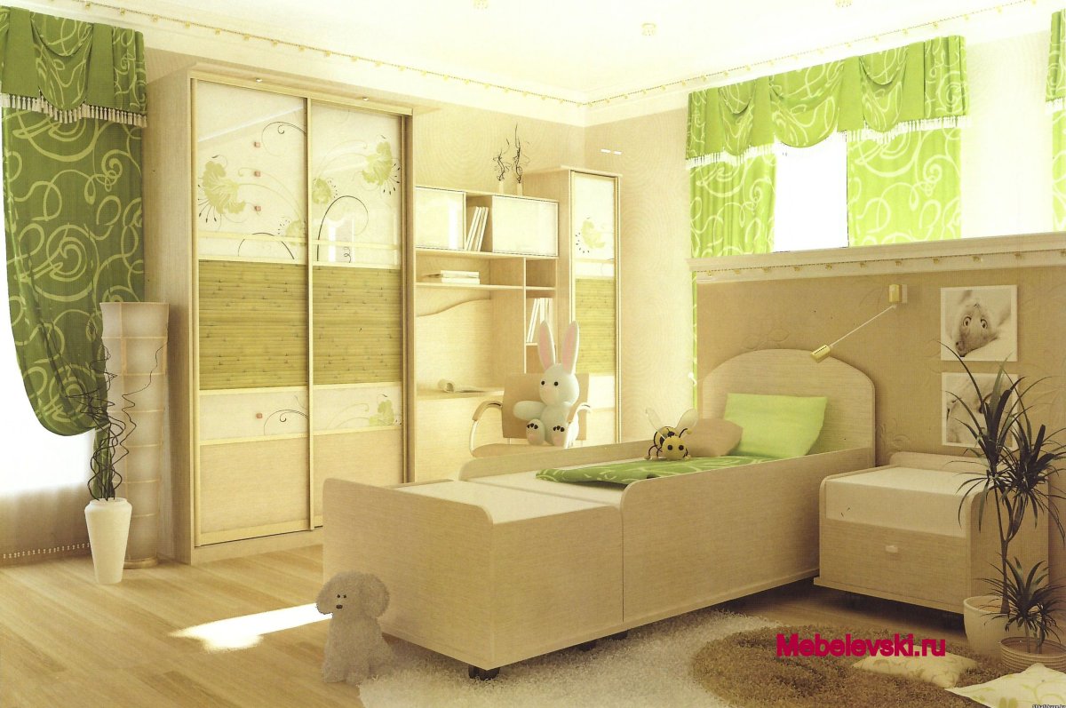 Детская в бежево зеленых тонах