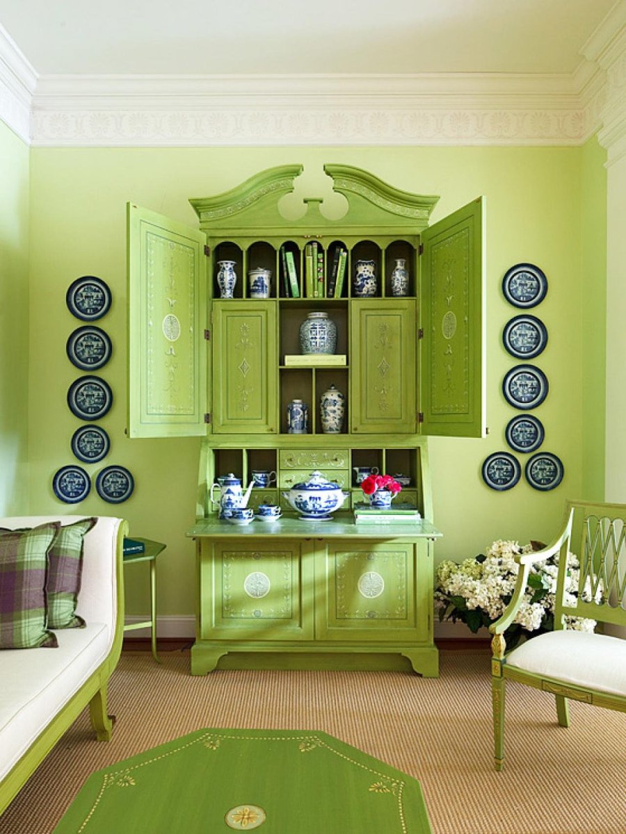 Шкафы зеленого цвета в интерьере