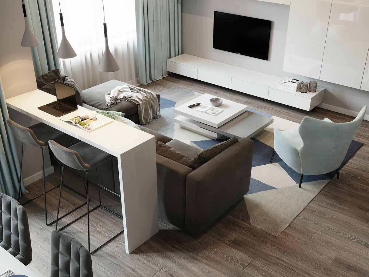 Диван и обеденный стол в гостиной