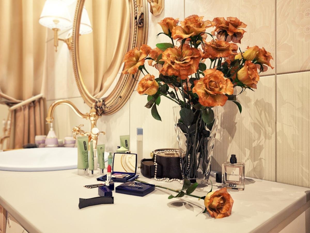 Искусственные цветы в ванной