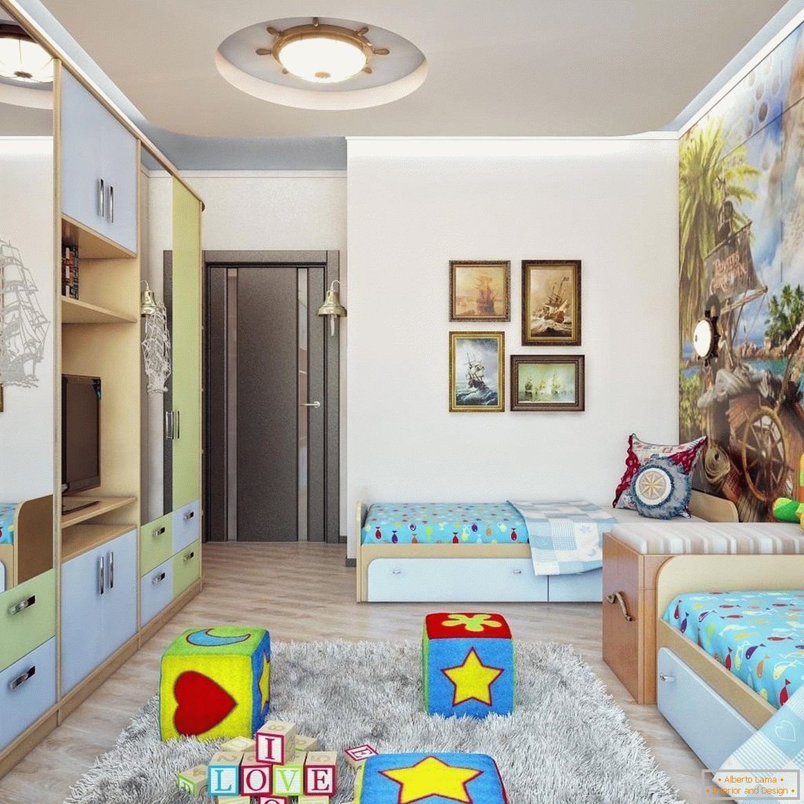 детская комната дизайн для двоих разнополых 16 кв