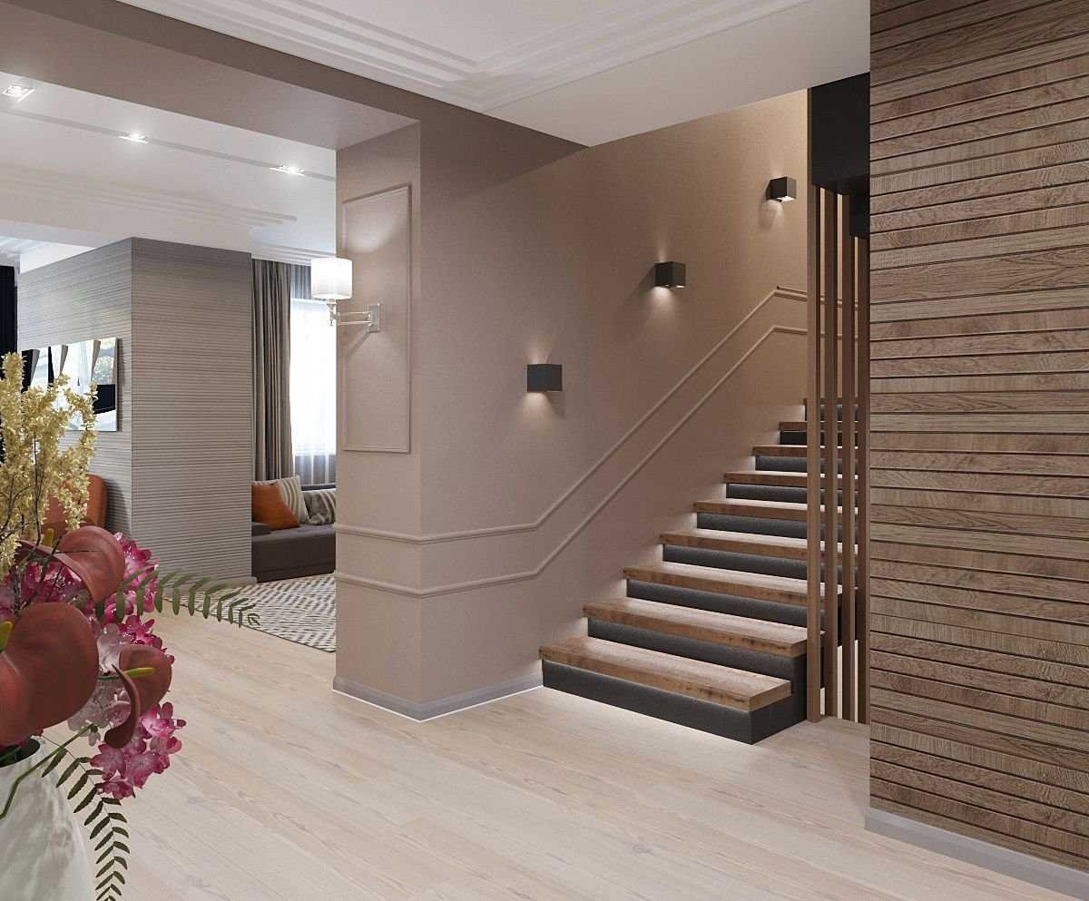 Отделка холла с лестницей