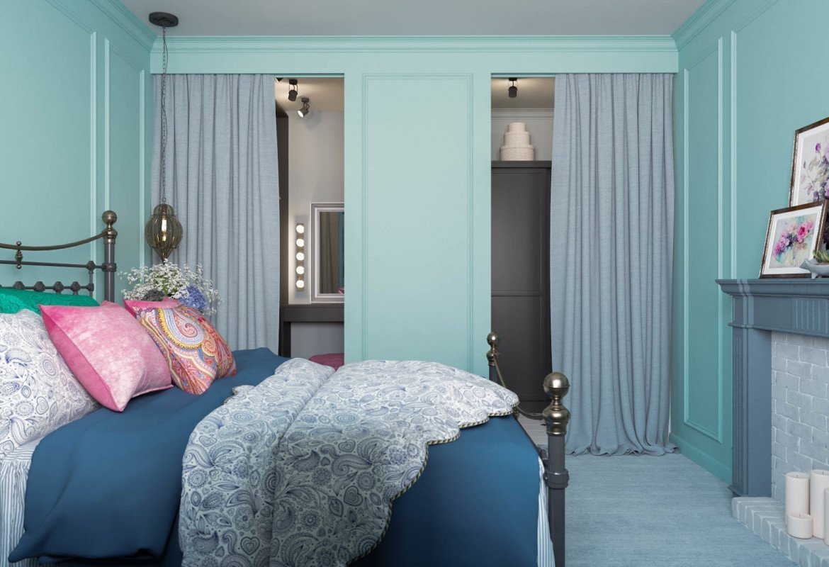 Спальни в ментоловом цвете