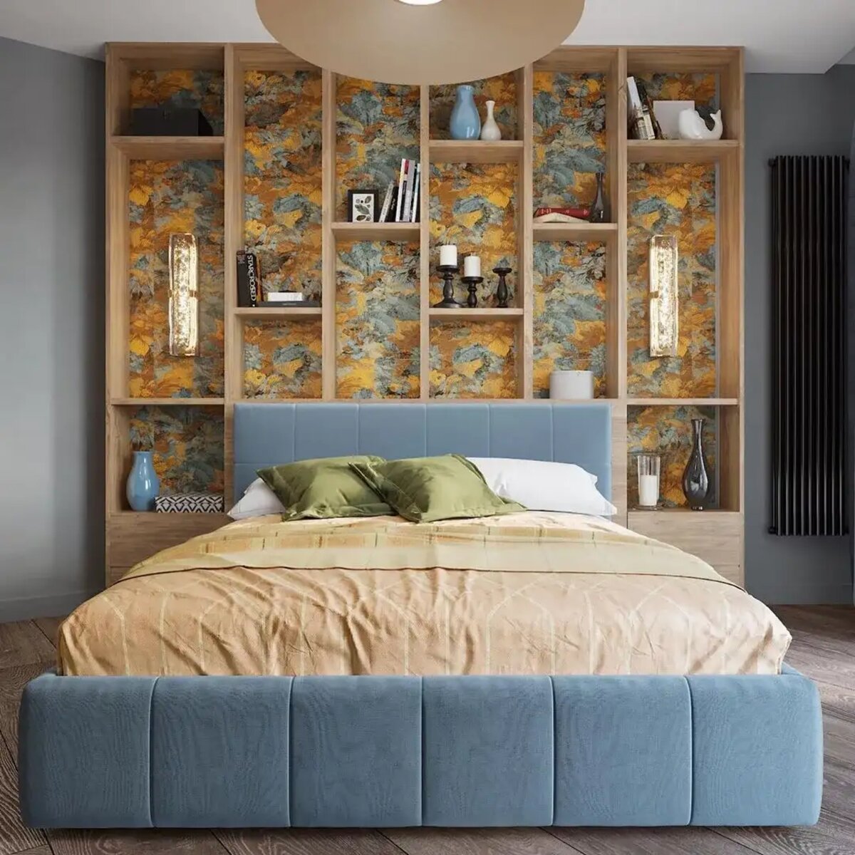 Стеллаж в изголовье кровати