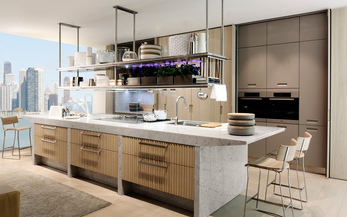 Кухонный остров с полками