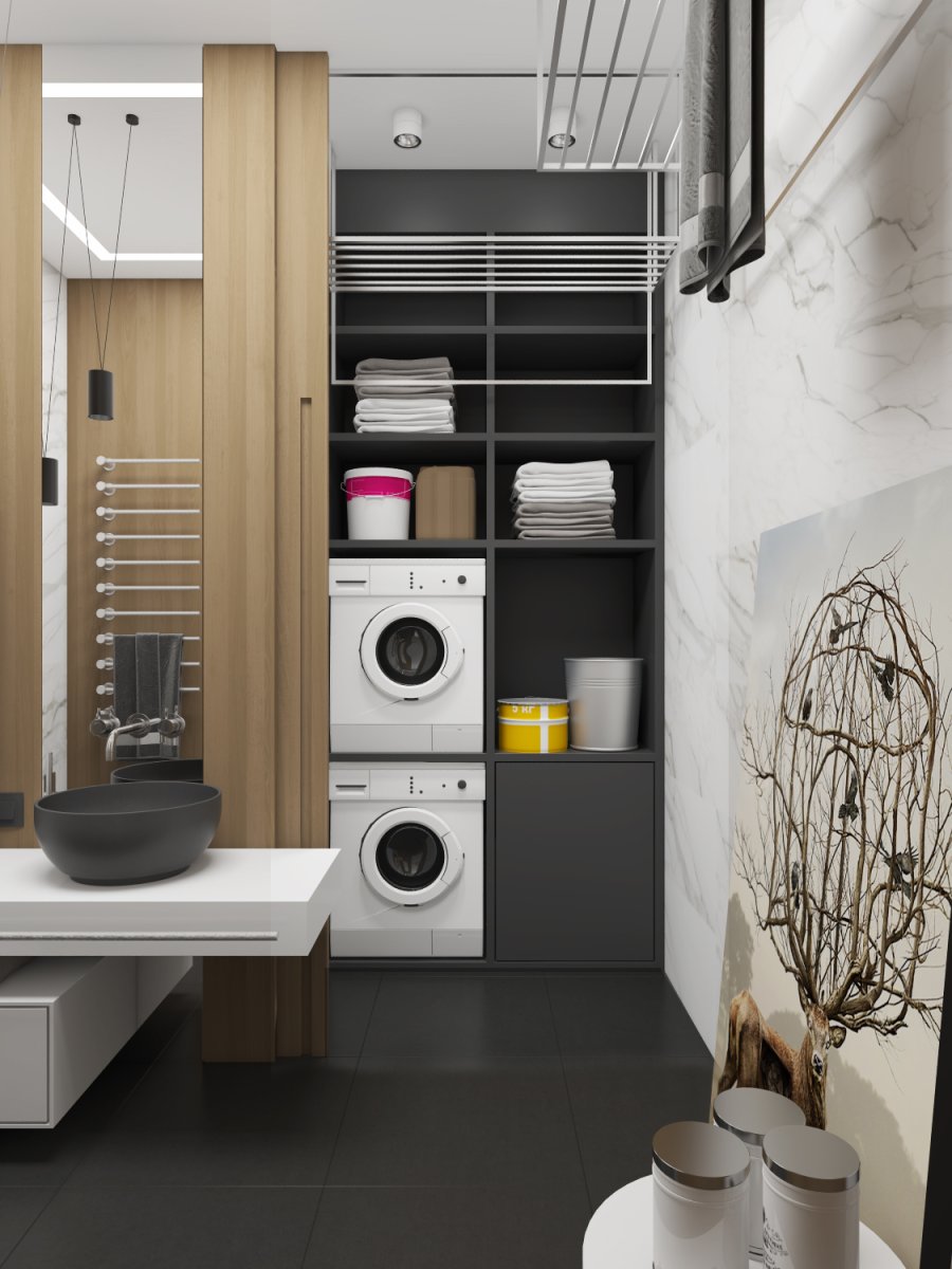 Стиралка и сушилка в ванной