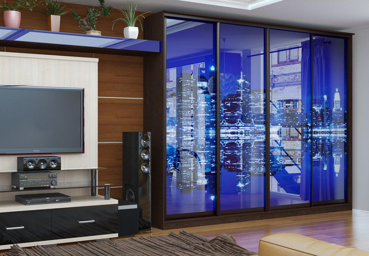 Шкаф купе в гостиную с фотопринтом