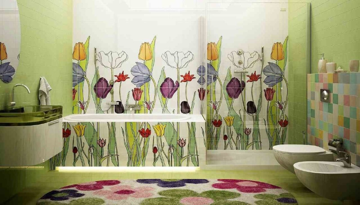 Плитка для ванной с цветочным рисунком