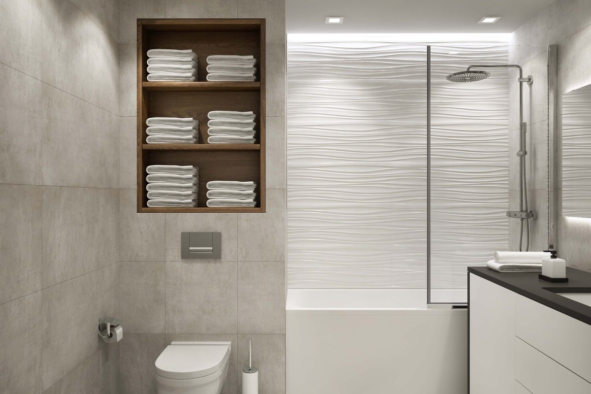 Встроенные полочки в ванной