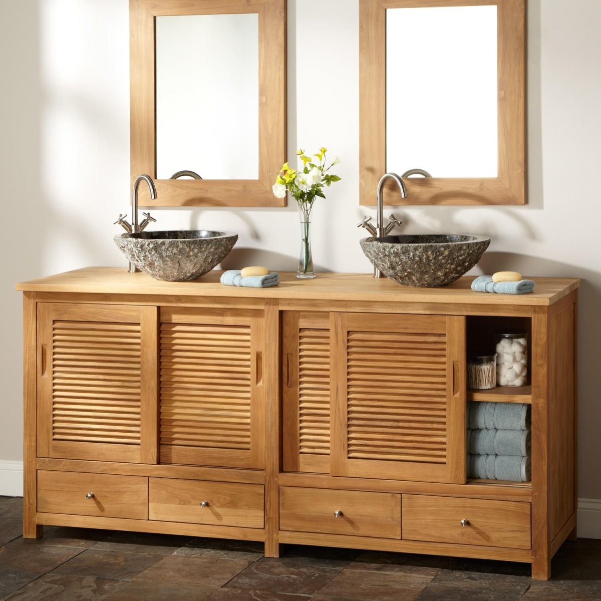 Тумба 100 с раковиной с жалюзийными дверцами