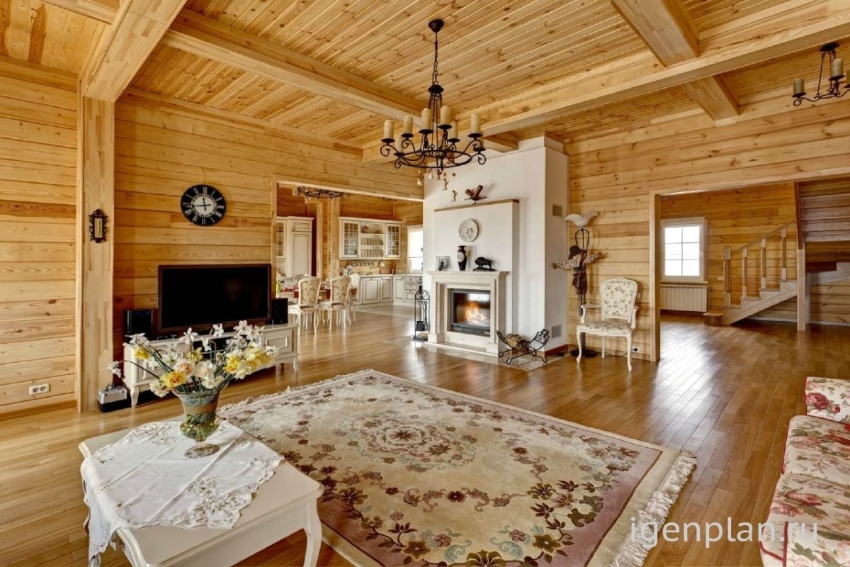 Интерьер в стиле русская усадьба в бревенчатом доме
